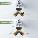 HASTHIP® Garden Hose Splitter with Individual Shut-off Valves 2 Way Hose Splitter Garden Faucet Splitter Universal 3/4'' Brass Garden Hose Splitter with 4 Gaskets & 1 Roll Tape