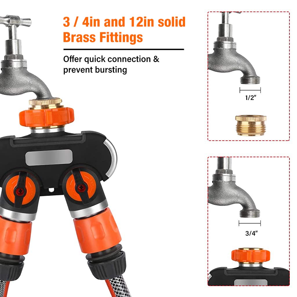Splitter 2 Way for Tap and Splitter Garden Irrigation, Aluminum Alloy and ABS 3 Way Valve, 3/4 inch and 1/2 inch Water Tap Connectors