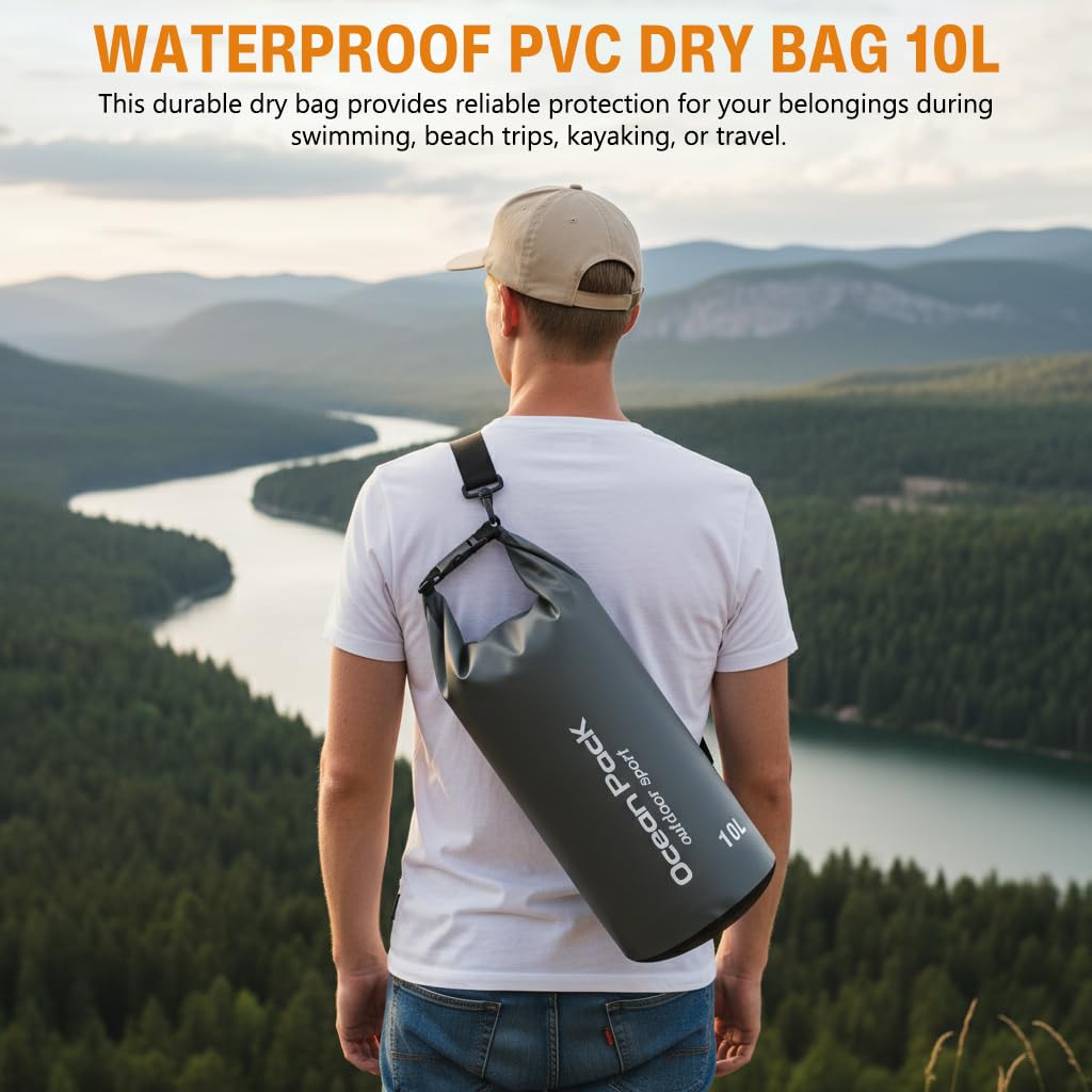 HASTHIP® 10L Waterproof Dry Bags with Waterproof Phone Pouch for Swimming, Roll Up Closure with Quick Release Buckle & Shoulder Strap, Floating Dry Bag for Swim, Beach, Travel