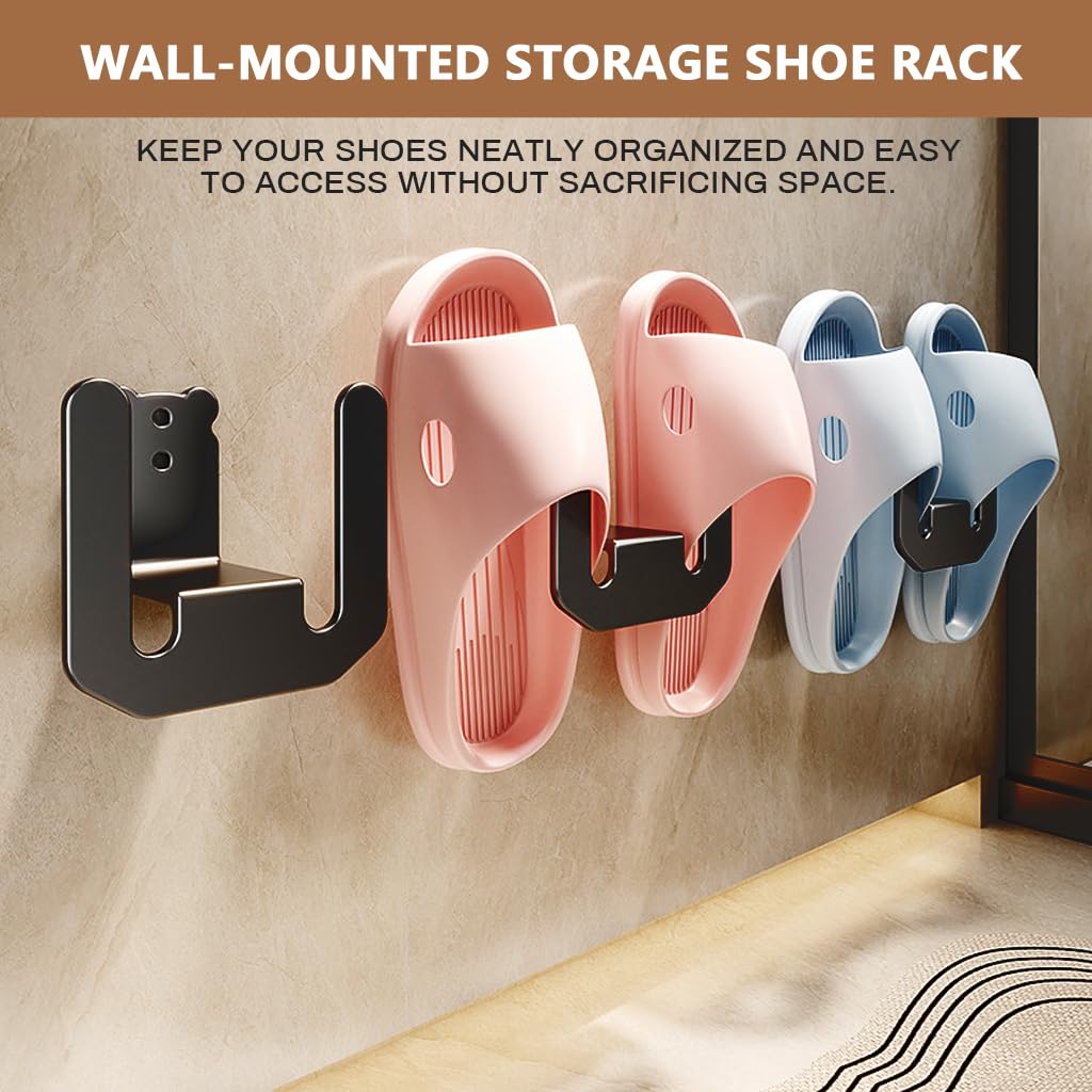 HASTHIP Slippers Holder for Bathroom with Dual Hook No Drill Adhesive Design | 2Pcs Carbon Steel Space Saver Organizer