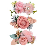 HASTHIP® Clips para el Cabello de Flores de Gasa 3 Piezas,Barrettes Francesas Cola Baja,Horquillas Florales Hechas a Mano para Mujeres Niñas y Bebés Accesorios Pelo Elegantes - Rosa