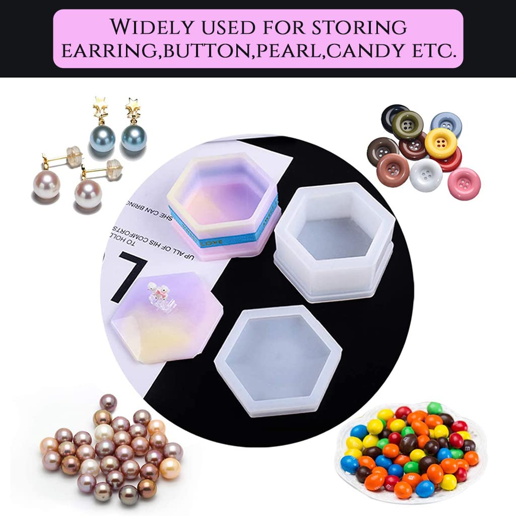 3Pcs Resin Heart Hexagon Square Jewelry Organizer Kit Silicone Resin Molds for DIY Making Home Decor Craft Tools