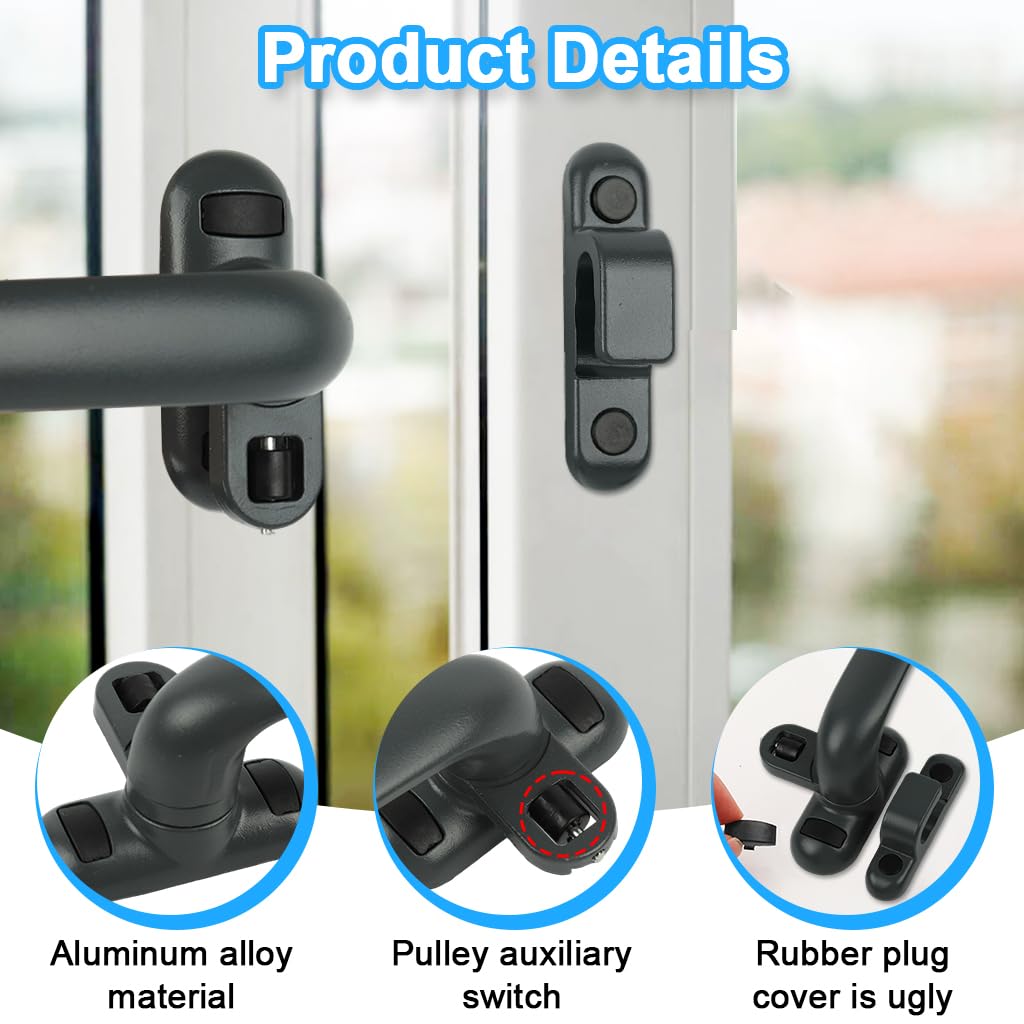 HASTHIP Casement Window Lock Kit for Aluminum Windows with Left Handle and 4 Screws | Grey