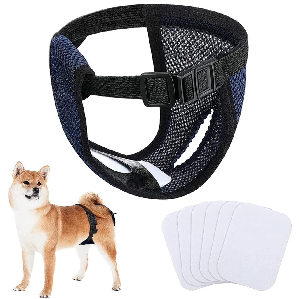 HASTHIP® Pañales Reutilizables para Perros Hembras Transpirables con 6 Almohadillas de Algodón Absorbentes, Ajuste Cómodo, Lavables y Suaves para Cachorros y Perros Adultos (L, Cintura 40