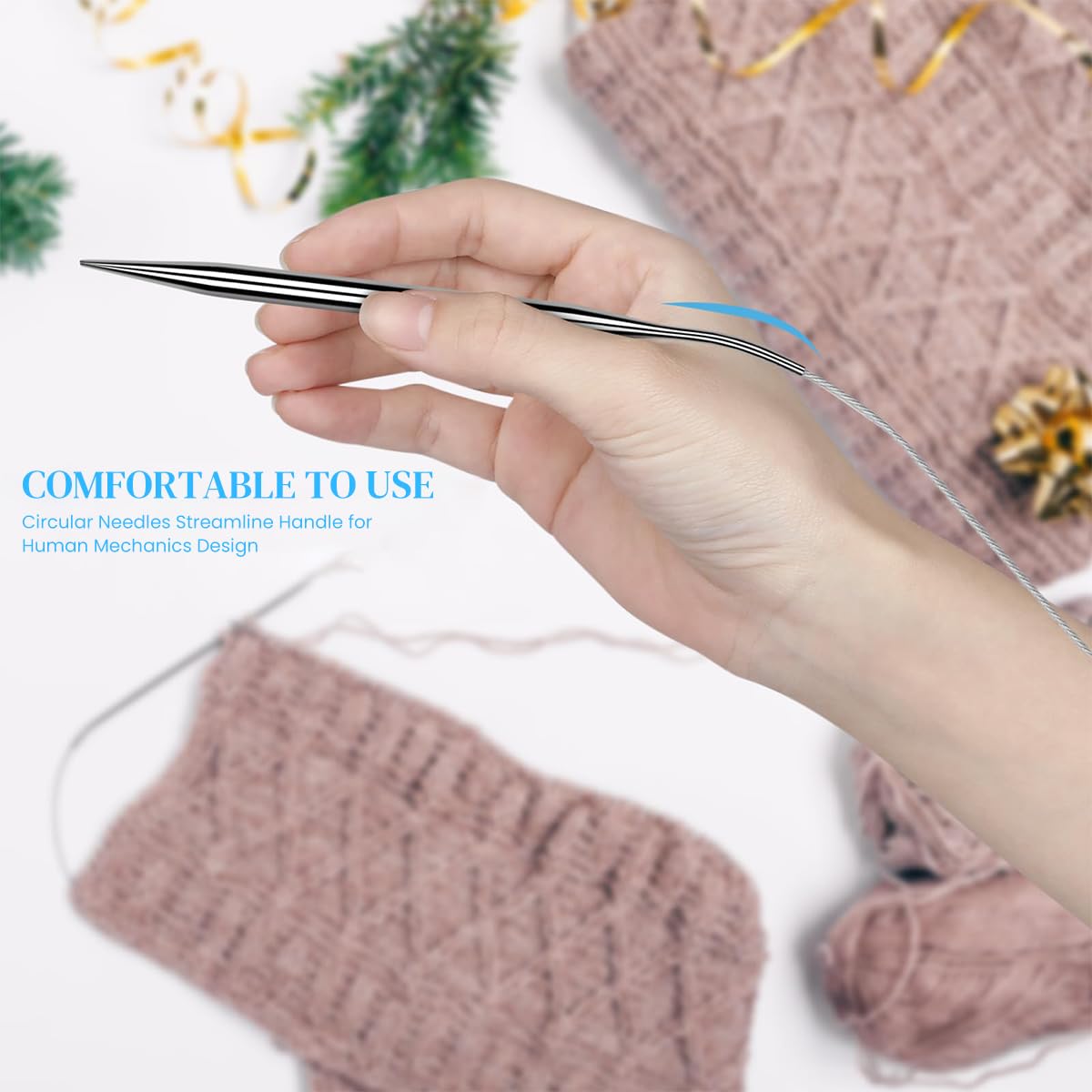 HASTHIP Knitting Circular Needles for Hats and Sweaters with 39 in Cord | 9 Pcs Stainless Steel Set