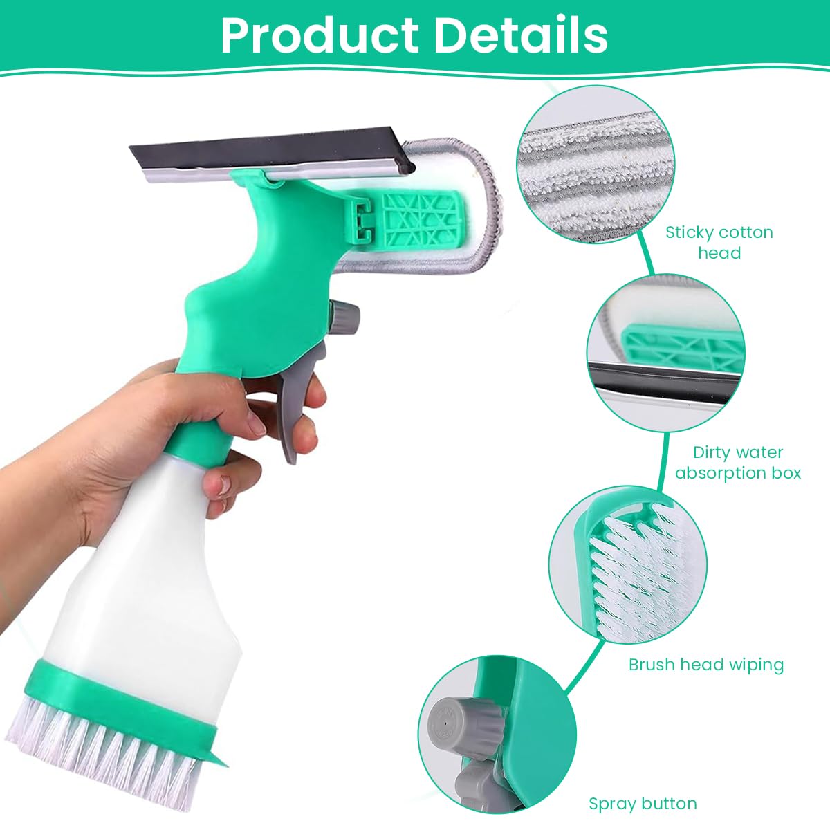 HASTHIP Window Cleaning Brush with Dual-Sided Head and Built-In Spray Bottle for Glass | Multi-Surface Tool for Tracks and Mirrors