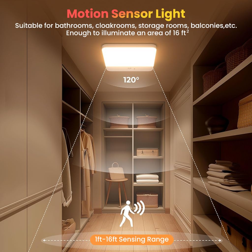 HASTHIP® Magnetic Wall Lamp Ceiling Light with 3-Color LED, Smart Motion Sensor, Remote Control, USB Rechargeable 4000mAh Battery, Room Light for Bedroom, Cabinets, Hallway, Room