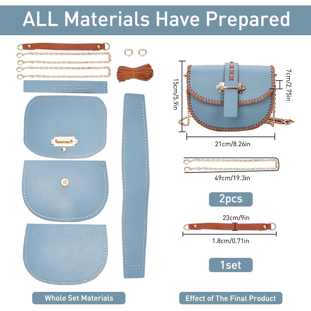 HASTHIP DIY Leather Shoulder Bag Kit for Beginners with Pre Cut Pieces and Metal Chain | Blue Handmade Purse Making Set