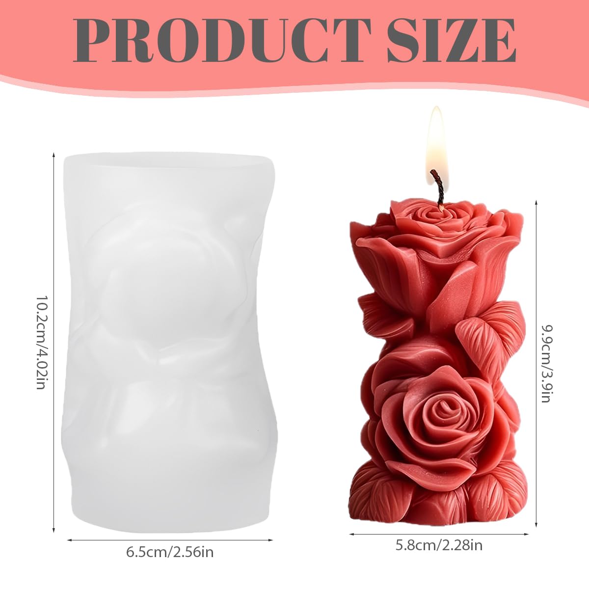 HASTHIP Silicone Candle Mold for DIY Pillar Candles featuring 3.9 in Rose Design | Reusable Mold for Wax, Soap and Resin Crafts