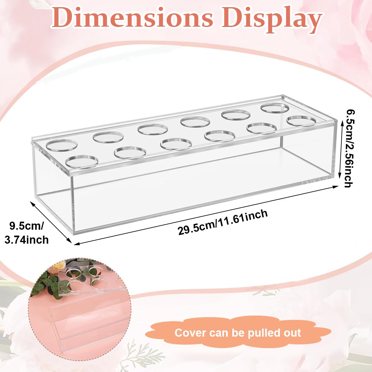 HASTHIP Clear Acrylic Flower Vase for Wedding and Home Decor featuring 12 Holes | 30×10×6.5 cm Rectangular Centerpiece