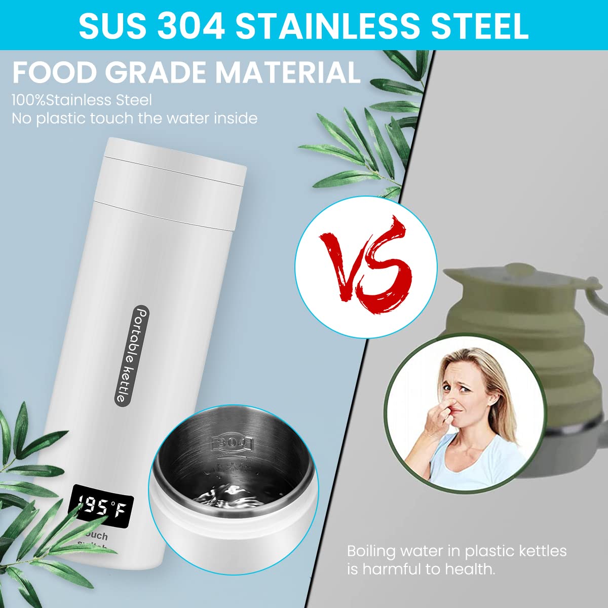 HASTHIP Electric Kettle 400ML for Travel with Fast Boil and Auto Shut Off | Stainless Steel Body