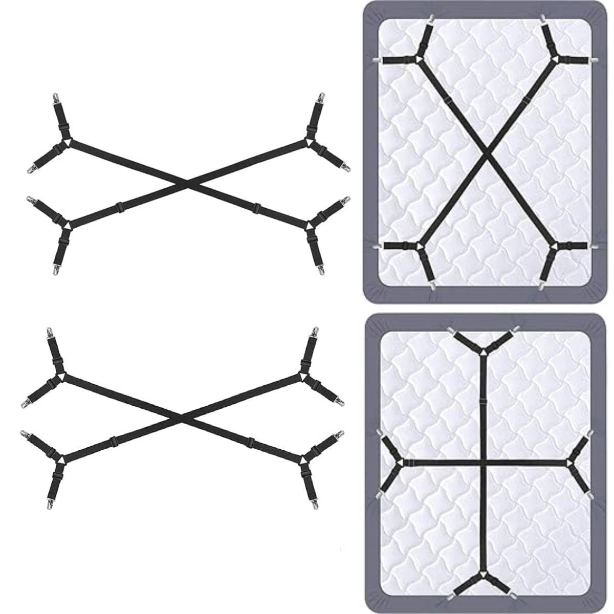 HASTHIP Bedsheet Holder for Neated Bed Sheets with Adjustable Crisscross Straps | 2pcs Set