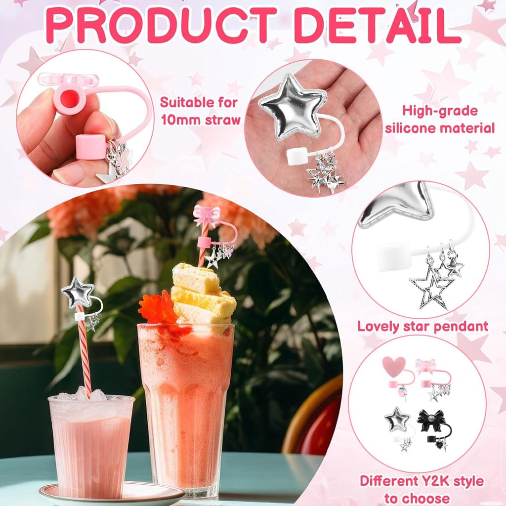 HASTHIP Straw Cover Cap for 10mm Straws with Anti Slip Grip & Cute Charms | 4 Pcs Dustproof Tumbler Lid