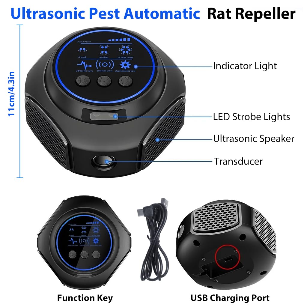 HASTHIP Ultrasonic Mouse Repellent for Indoor Pest Control with 4 Modes and LCD Display | Safe Silent Operation for Home and Garage