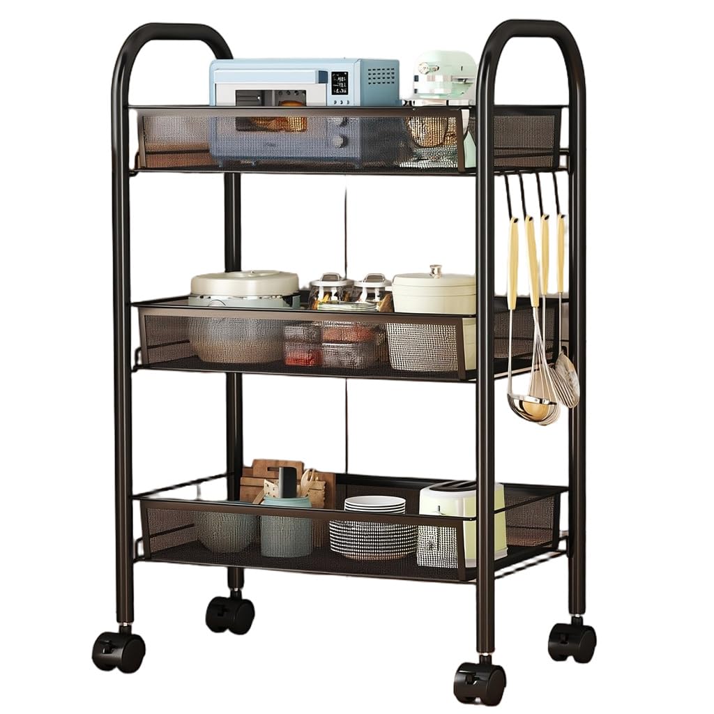 HASTHIP Multipurpose Kitchen Storage Rack for Home Organization with Adjustable Shelves 44x27x63cm featuring Smooth Caster Wheels