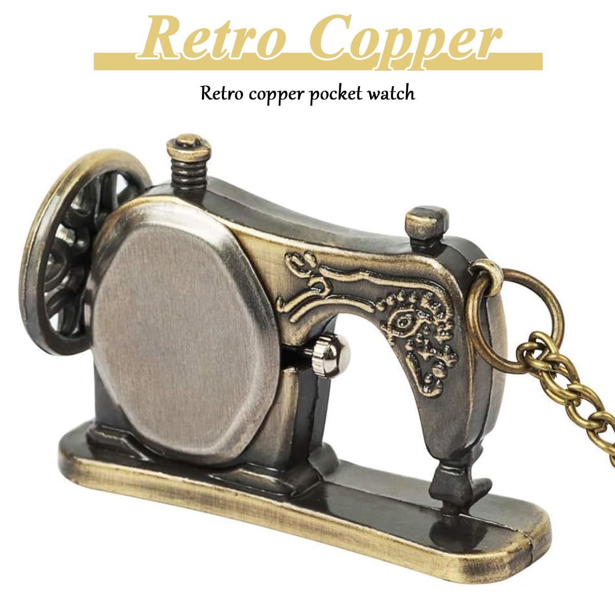 HASTHIP® Elegant Retro Pocket Watch Sewing Machine Design - Premium Alloy, Quartz Movement, Portable with Chain - Gift for Birthdays & Special Occasions for Men & Women