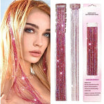 HASTHIP® 6 extensiones de cabello con purpurina y clip, color rosa, 52 cm, brillantes, para festivales