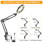 HASTHIP Desk LED Magnifier for Reading and Repairing with 10X Lens and Flexible Arm | 3‑Color USB Lamp