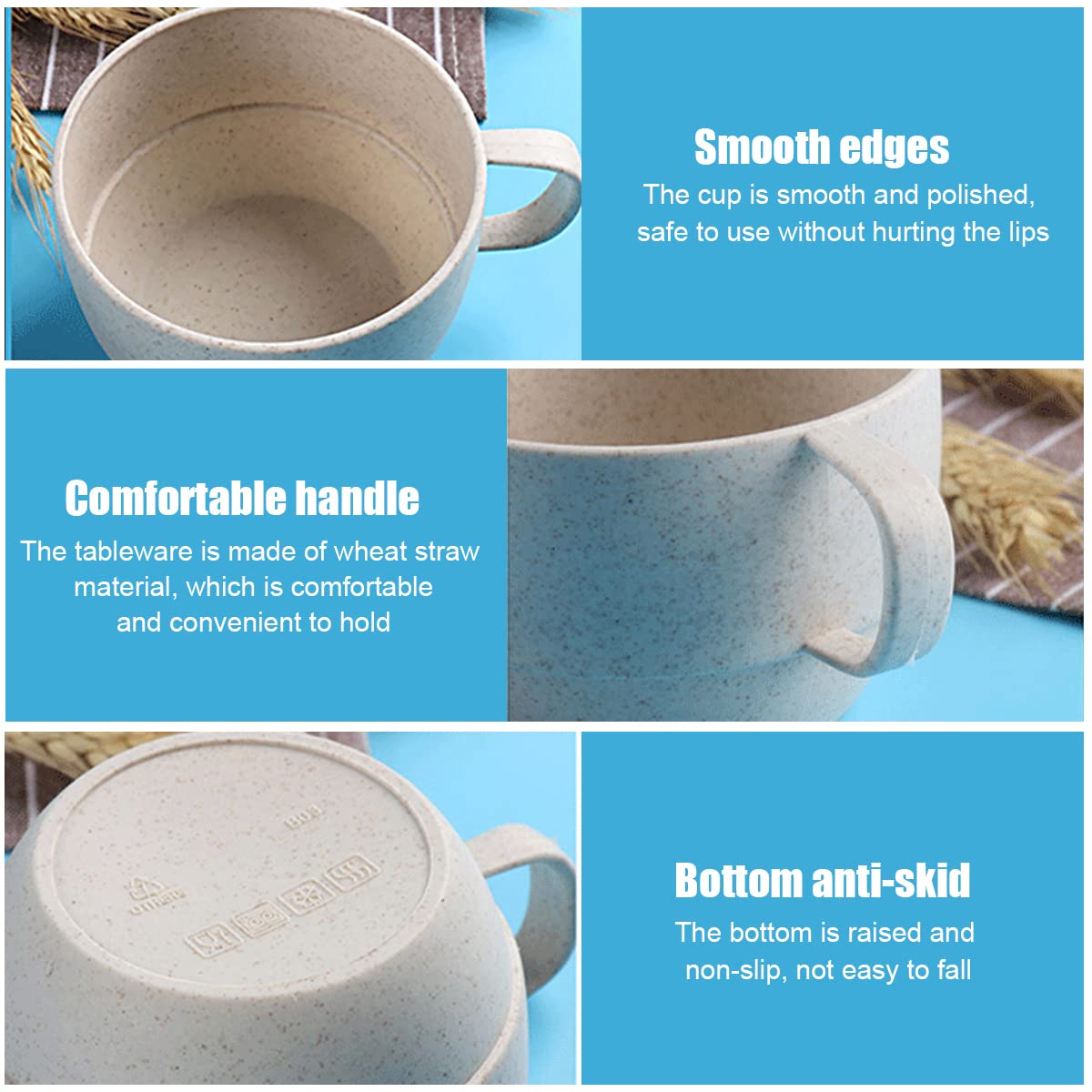 4 Pcs Unbreakable Wheat Straw Plastic Mugs with 2L Cold Water Kettle, 4 Multicolor Cups for Kids Children Toddler Adult, Dishwasher Coffee Mug for Water, Tea, Milks, Juice