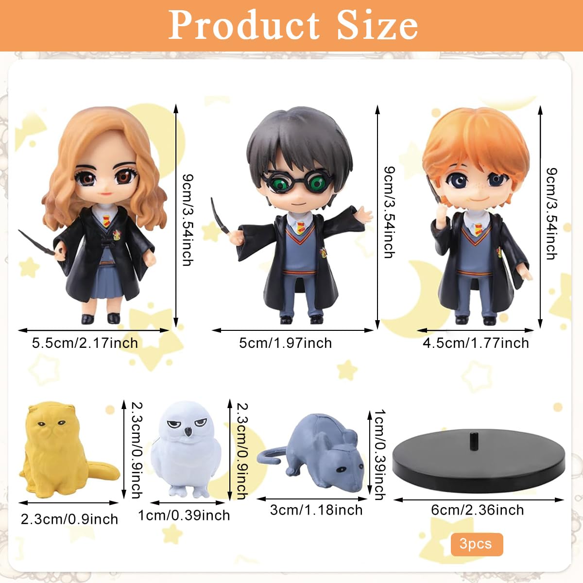 HASTHIP Action Figures Set for Desk Decoration with 6PCS Featuring Harry Hermione Ron | 10 cm Collectible Showpiece