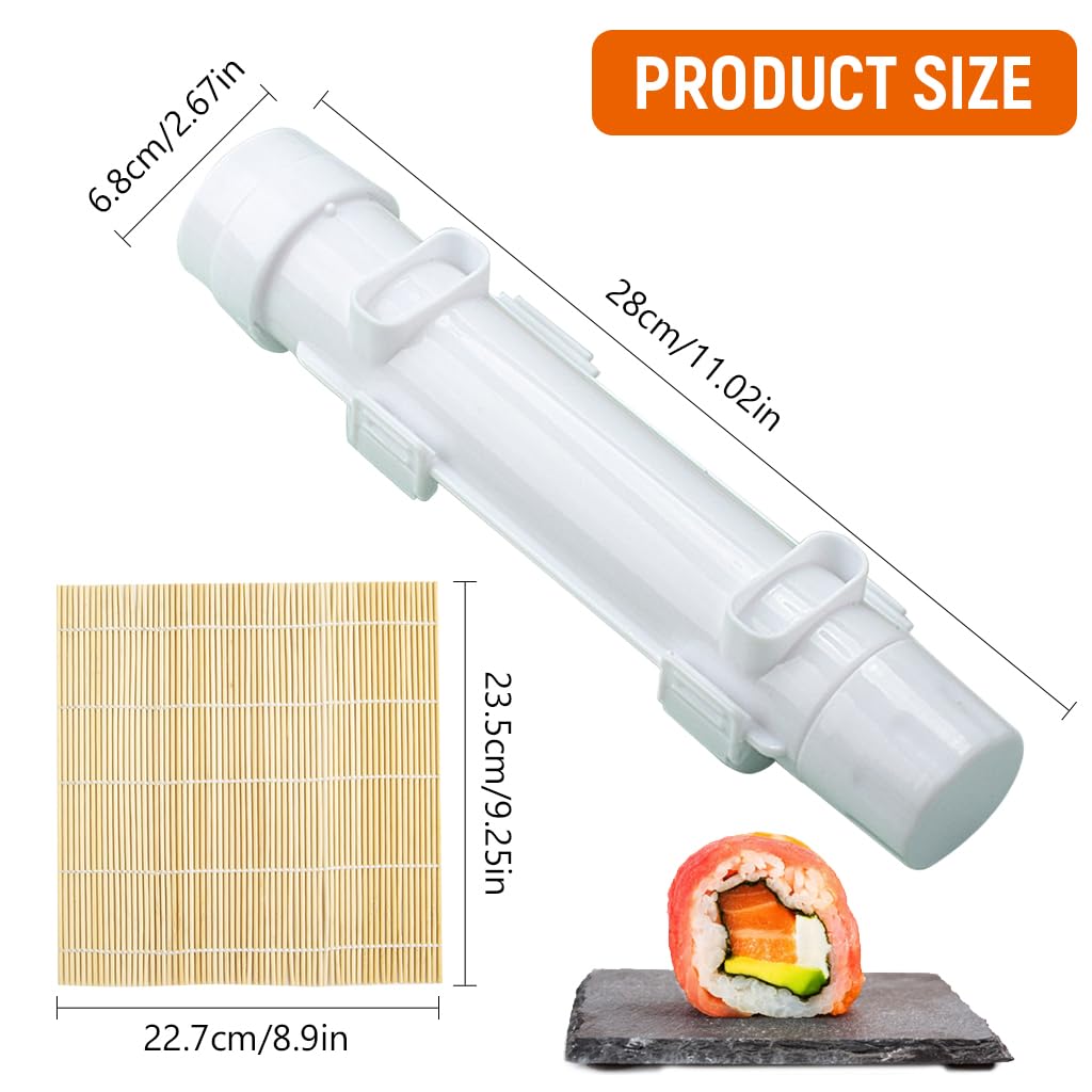 HASTHIP® Sushi Making Kit, Sushi Making Mold for Beginners, Durable Sushi Rolling Machine, Sushi Roller Bazooka with Bamboo Sushi Mat for Beginners