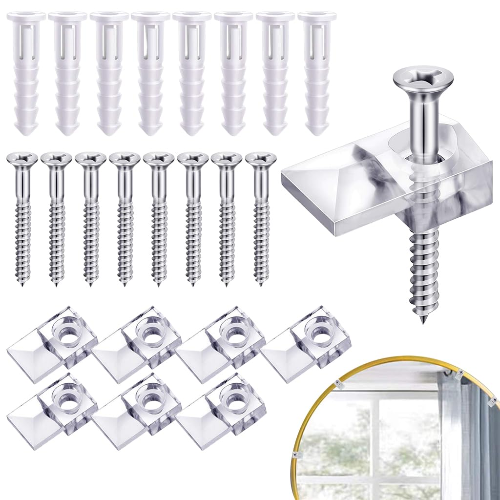 HASTHIP Mirror Mounting Kit for Secure Wall Mirrors with 8 Clips Screws and Anchors | Easy DIY Install