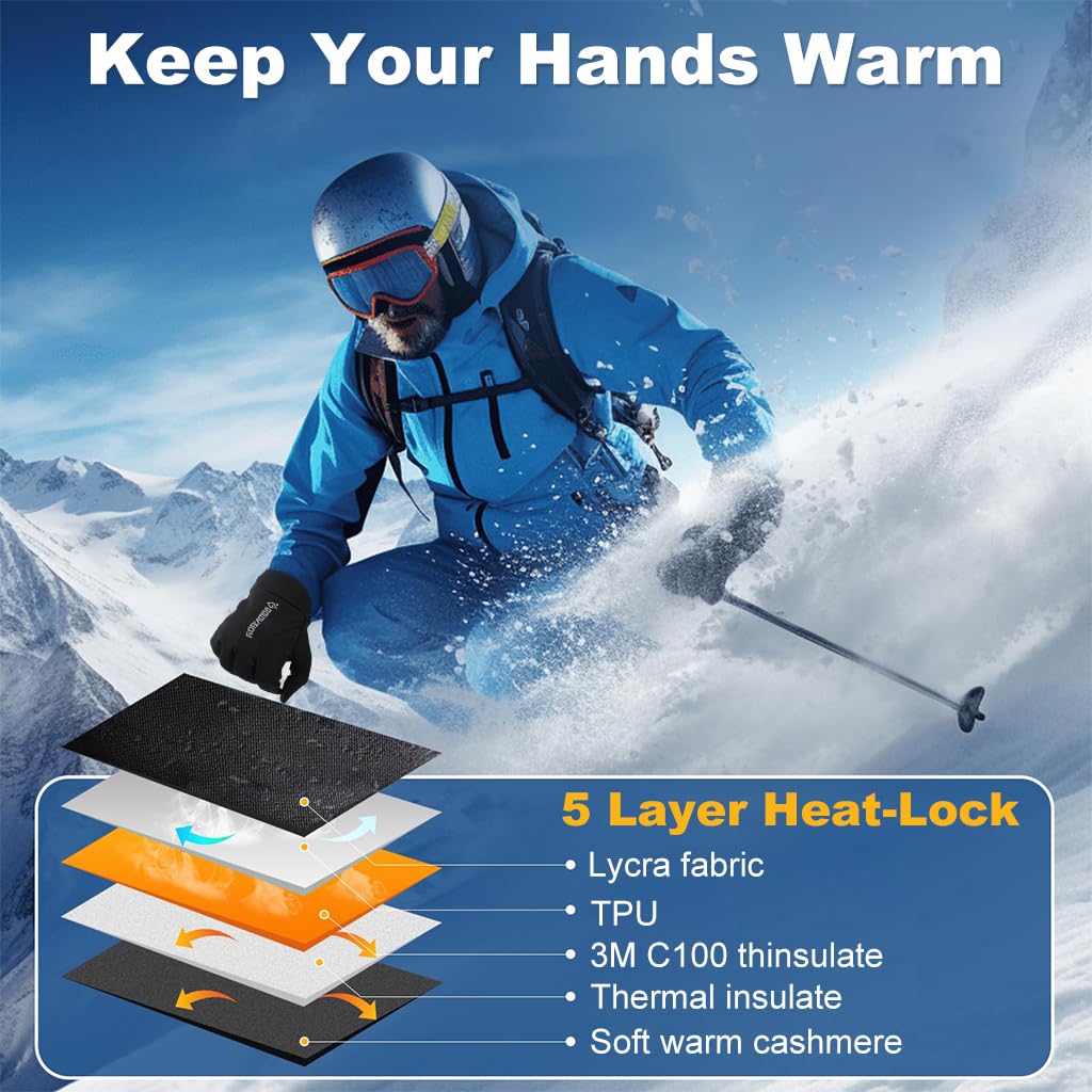HASTHIP® Winter Riding Gloves for Men, Thermal Plush Lined Windproof Sport Gloves with Anti-Slip Grip, Touchscreen Compatibility & Anti-Loss Clasp for Cycling, Driving & Outdoor Activities, XL