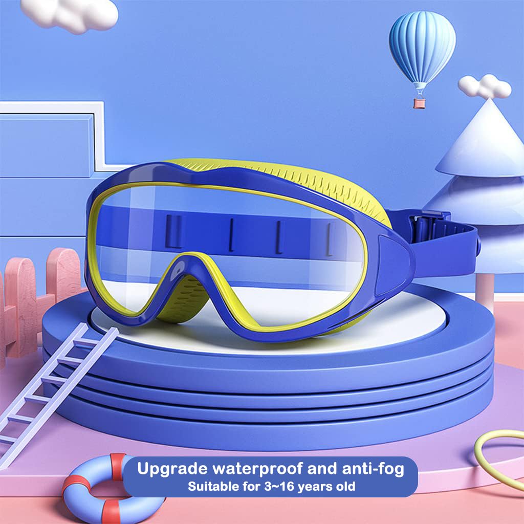 Proberos® Big Frame Swimming Goggles Leakproof Swimming Goggles for Children Kids Swim Goggles with Anti Fog and UV Protection for Boys Girls for Age 3-16(Blue)