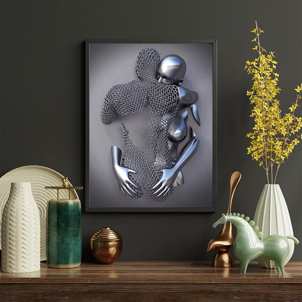 HASTHIP Wall Decor Painting for Living Room featuring 11.8x15.7 in 3D Metallic Couple Art | Frameless Modern Canvas