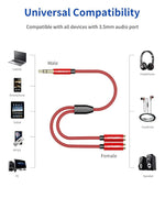 HASTHIP® Adaptador Divisor Auriculares 3.5mm, Cable Y Estéreo de 1 Macho a 2 Hembras, Splitter Audio y Micrófono Compatible con PS5, Xbox, PC, Portátil, Smartphone, Tableta - Rojo