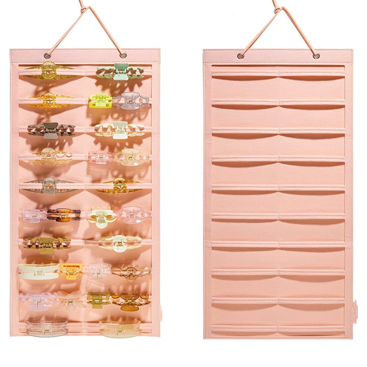 HASTHIP Hair Claw Holder Organizer for Wall Hanging with 20 Belts 35x80cm Felt Pink | For Women Girls Storage Display