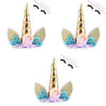 HASTHIP Unicorn Cake Topper for Birthday Parties featuring 5.8 in Gold Horn and Ears | Reusable Felt Decoration