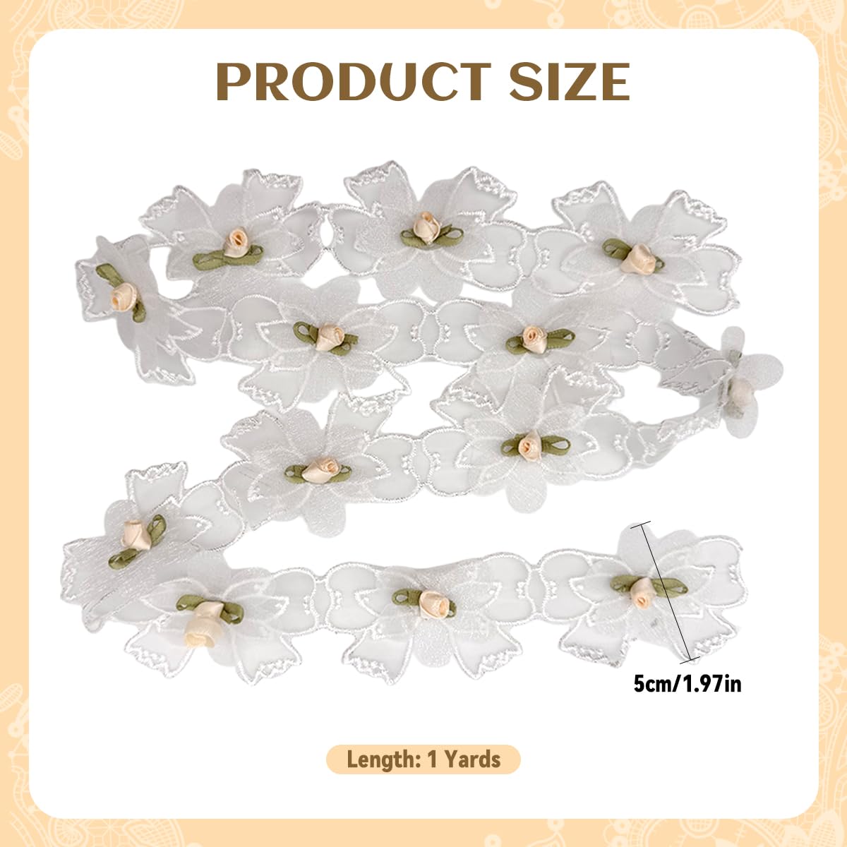 HASTHIP Lace Ribbon Trim for Crafts and Saree Borders featuring Bow Flowers 5.5 cm Width | White Decorative Lace for DIY and Gift Wrapping