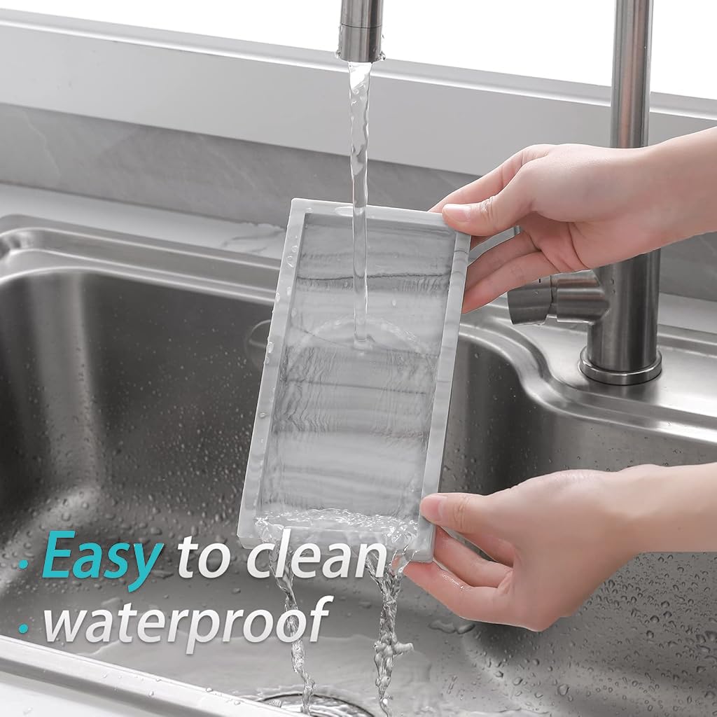 HASTHIP Silicone Bathroom Tray for Countertop Organization with Non Slip Surface 20x10cm | Modern Marble Pattern Easy Clean Storage