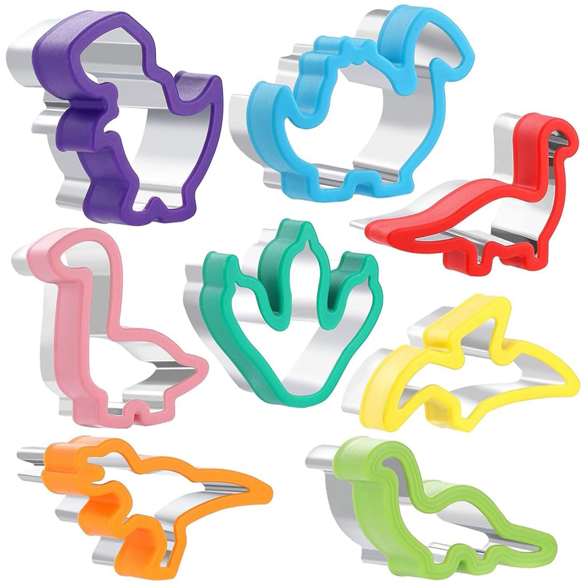 8Pcs Dinosaur Cookie Cutters Set Stainless Steel Cookie Cutter Mold Fruit Slice Mold Cake Molds for DIY, Kitchen, Baking, Kids Dinosaur Theme Birthday Party Supplies Favors