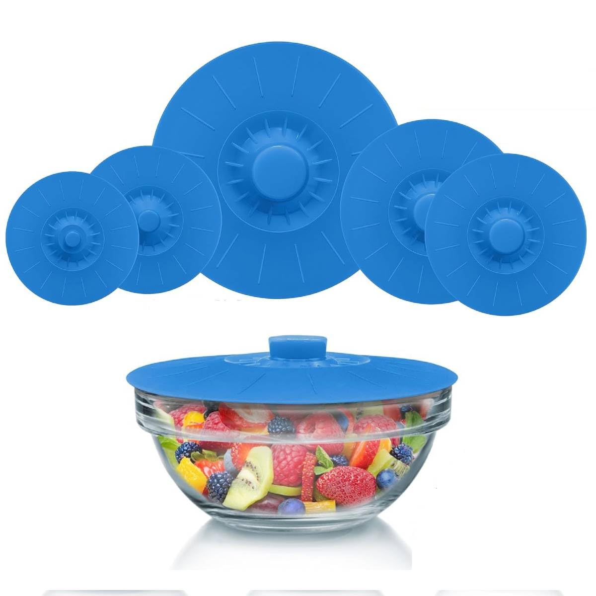 HASTHIP Silicone Lid for Containers Set of 5 Sizes with Suction Seal Grip Blue | Heat Resistant