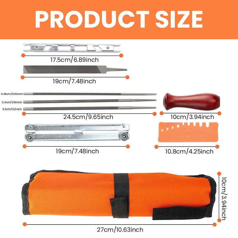HASTHIP Chainsaw Sharpener Kit 9 Pcs for Chain Repair with File Guide & Wooden Handle | Includes Storage Bag