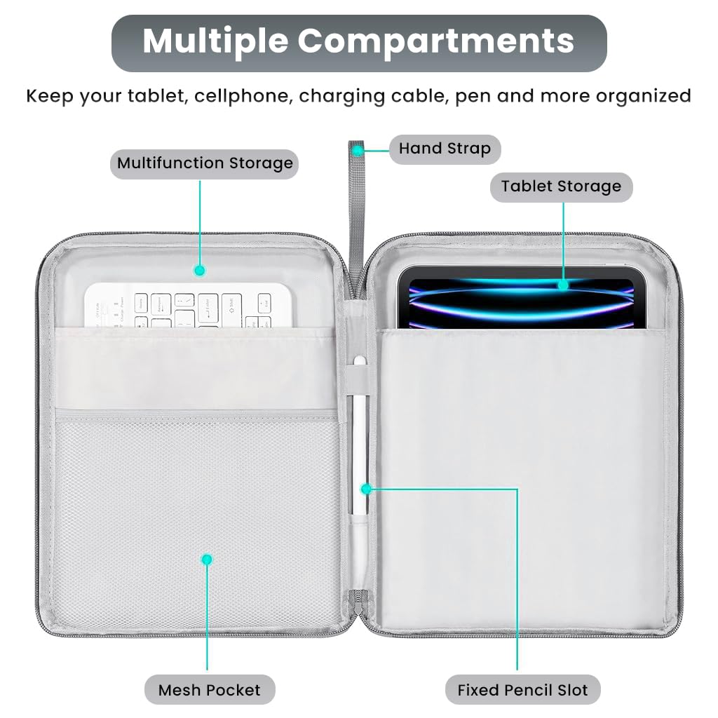 HASTHIP® 12.9 inches Tablet Sleeve with Handle for iPad Waterproof Travel Zipper Bag with Utility Mesh Pocket Travel Accessories Bag Universal Tablets Pad Organizer Bag, Grey