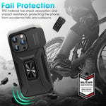 HASTHIP® Folding Phone Ring Grip & Sliding Camera Cover for iPhone 15, 6.1 Inch - Slim, Durable, Anti-Scratch, Shockproof Case with Kickstand - Multifunctional and Fashionable Design, Black
