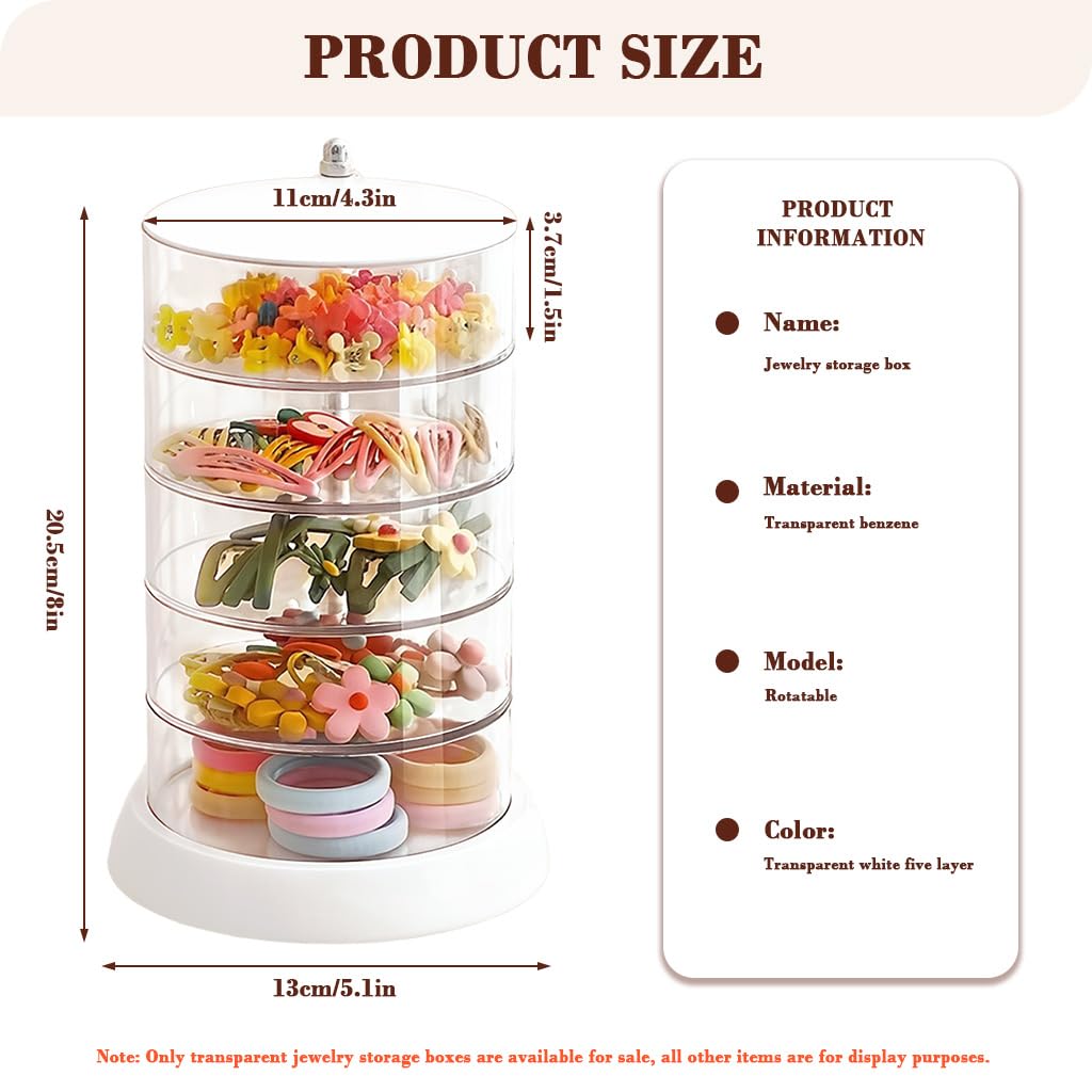 HASTHIP Makeup Organizer for Jewelry and Accessories with 5 Clear Tiers | 360° Rotating Design