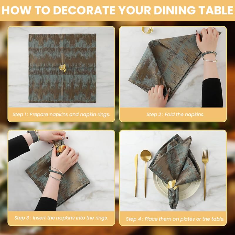 HASTHIP Napkin Rings Set of 12 for Weddings and Parties with Gold Leaf Design | Alloy Table Decor