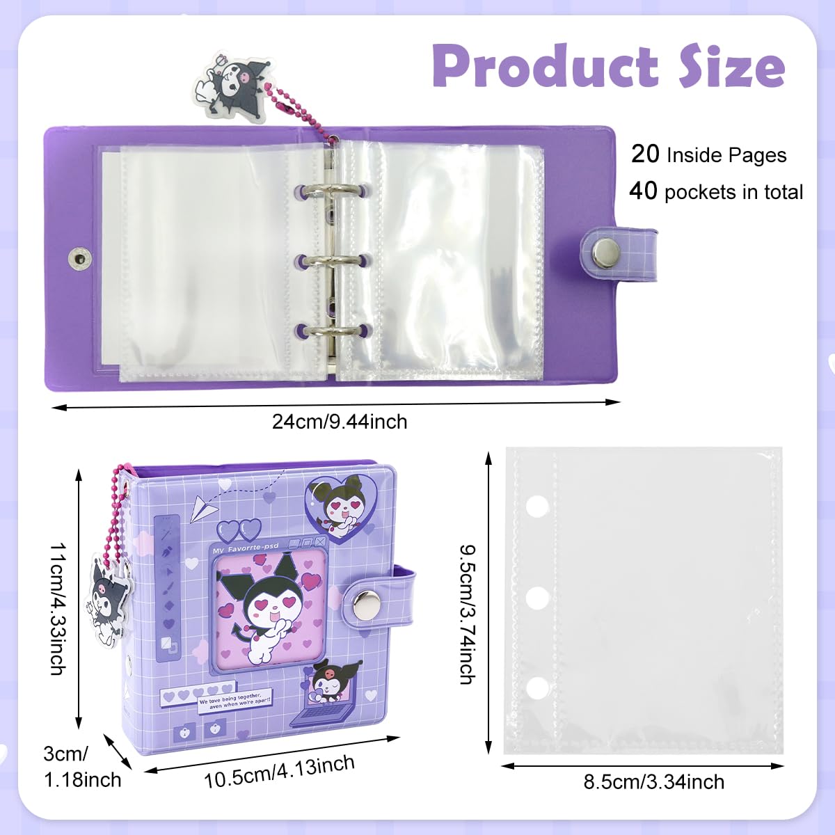 HASTHIP Kuromi Pocket Photo Album for 40 Photos with Double Sided Clear PVC Pockets | Kawaii Gift for Kpop Fans