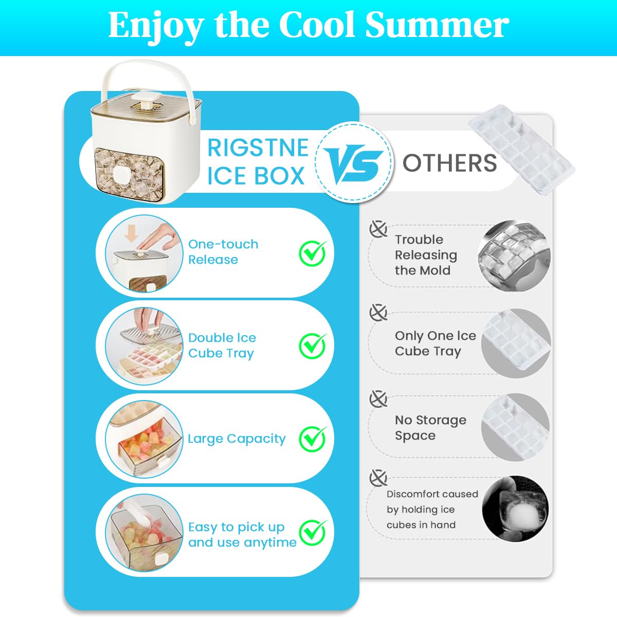 HASTHIP Ice Cube Maker with 48 Cavity Double Layer Mold and Tongs for Home Bar Use