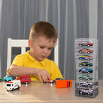 HASTHIP Mini Racing Car Display Box with 8 Compartments and Front Door | Clear 7.5x10.5x26 cm Organizer