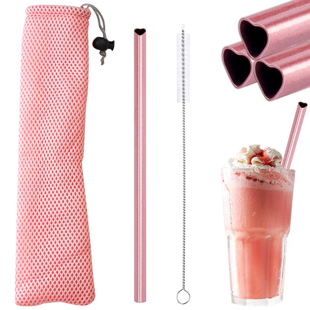 HASTHIP Stainless Steel Drinking Straw for Smoothies and Cocktails with Heart Shape & Cleaning Brush
