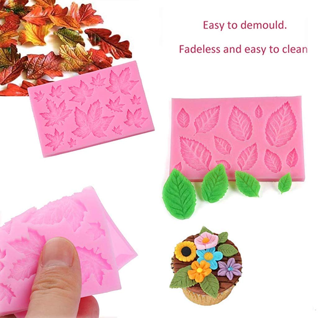HASTHIP® 10PCS Silicone Leaves Fondant Molds 3D Mini Maple Leaf Rose Shaped DIY Cake Decoration 20 x 10 x 3 Centimeters
