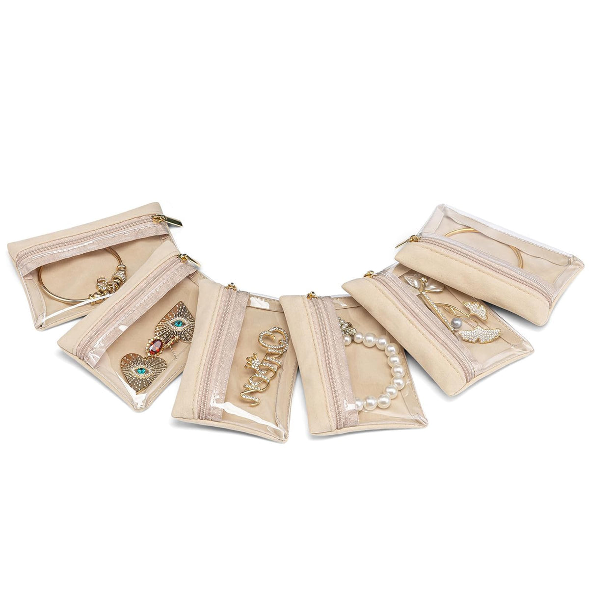 HASTHIP® 6 Piezas Bolsas Organizadoras de Joyería de Terciopelo con Cremallera,Bolsa Viaje para Guardar Collares,Pulseras Anillos Pendientes y Broches Estuche Transparente Compacto