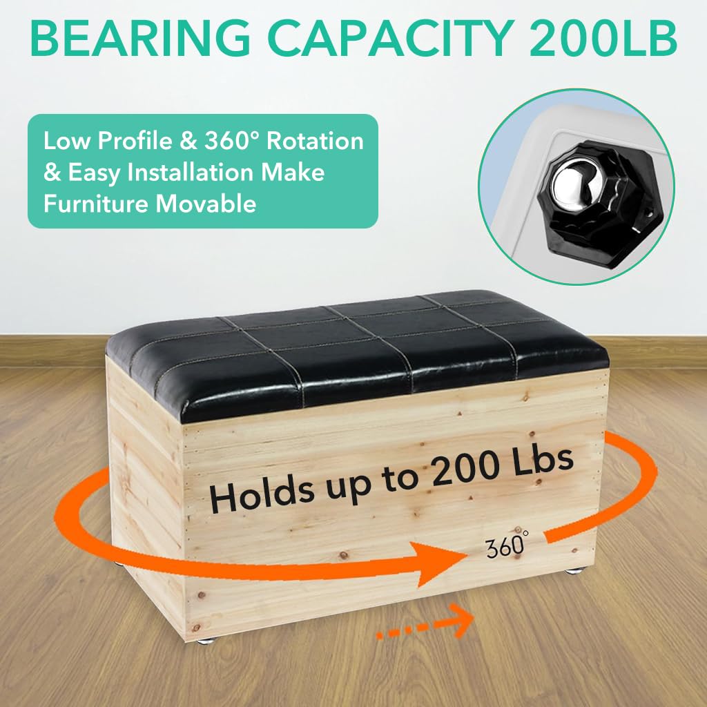HASTHIP Self Adhesive Caster Wheels for Furniture and DIY Projects with 360° Swivel 200kg Capacity | Black 4pcs Set