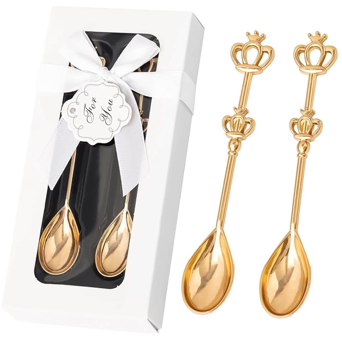 HASTHIP Mini Crown Spoon Set for Coffee and Dessert with Golden Plated Zinc Alloy Design | Gift Box
