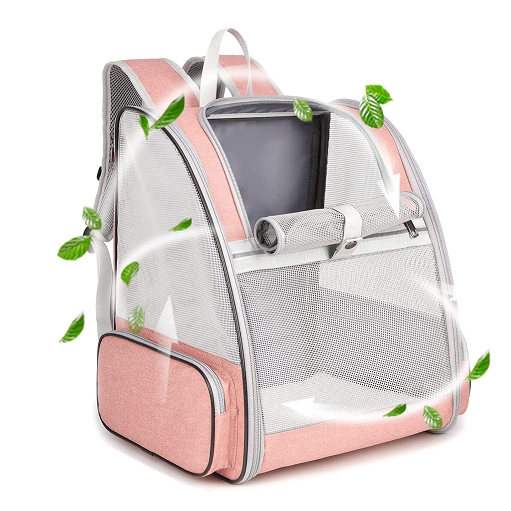HASTHIP® Mochila Transportadora para Mascotas Pequeñas y Medianas,Mochila Expandible con Malla Transpirable para Perros y Gatos,Diseño Ergonómico Cómodo Viajes Aire Libre (Rosa)